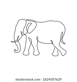 Elephant One Line Vector Drawing for Minimalist Design, Wall Decor, Print, Social Media. Elephant Simple Outline Drawing Trendy Minimalist illustration. Not AI