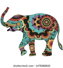 Elephant with an oriental pattern. An elephant richly decorated with Indian ornaments, on a white background.