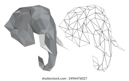 Perfil de origami de elefante Línea poligonal de Vector de cabeza de elefante