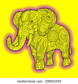 Elephant ornament ethnic tribal tattoo animal art stencil abstract design. Vector illustration