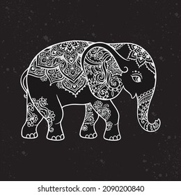 Elephant ornate art. Vector illustration animal. Coloring Book design, hand drawn zenart with Elephant ornamental. Tribal, Boho, India, hippie, Bohemian styles