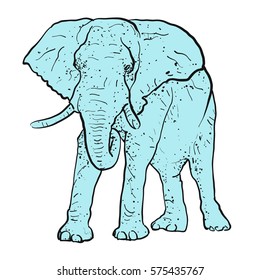 Elephant Outline dots colored blue, Hand-drawn Vector Clipart