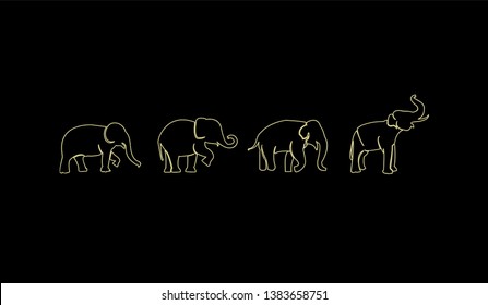 elephant outline gold with black background logo icon designs vector illustration sign silhouette