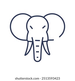 Ilustração do ícone de contorno do elefante. Desenho de linha simples de uma cabeça de elefante, simbolizando força, sabedoria e boa sorte.