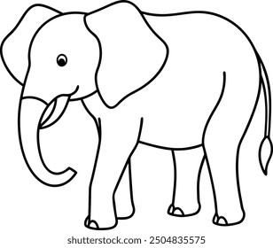 Elephant outline illustration, showcasing its large ears and trunk in a simple yet recognizable form, drawn on a white background.