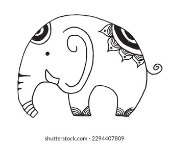Elephant outline illustration vector image. 
Hand drawn elephant image artwork. 
Simple cute original logo of a monochrome elephant.
Hand drawn vector illustration for posters, cards, t-shirts.