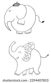 Elephant outline illustration vector image. 
Hand drawn elephant image artwork. 
Simple cute original logo of a monochrome elephant.
Hand drawn vector illustration for posters, cards, t-shirts.
