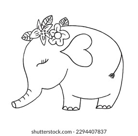 Elephant outline illustration vector image. 
Hand drawn elephant image artwork. 
Simple cute original logo of a monochrome elephant.
Hand drawn vector illustration for posters, cards, t-shirts.