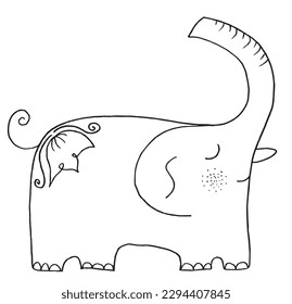 Elephant outline illustration vector image. 
Hand drawn elephant image artwork. 
Simple cute original logo of a monochrome elephant.
Hand drawn vector illustration for posters, cards, t-shirts.