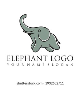 Elephant outline logo, simple vector illustration of the elephant. Elegant one line lucky elephant for children ur business usage. Outlined baby elephant, wildlife or zoo.