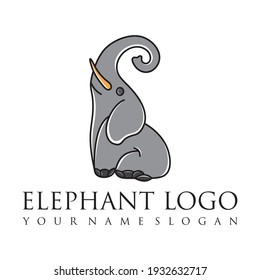 Elephant outline logo, simple vector illustration of the elephant. Elegant one line lucky elephant for children ur business usage. Outlined baby elephant, wildlife or zoo.