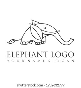 Logo del contorno elefante, simple ilustración vectorial del elefante. Elegante elefante de una línea con suerte para los niños y su uso de negocios. elefante bebé, fauna o zoológico delineado.