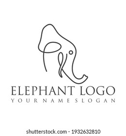 Elephant outline logo, simple vector illustration of the elephant. Elegant one line lucky elephant for children ur business usage. Outlined baby elephant, wildlife or zoo.