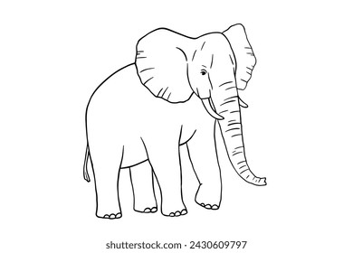 Elephant outline sketch isolated on white background. Vector illustration. Doodle african animal