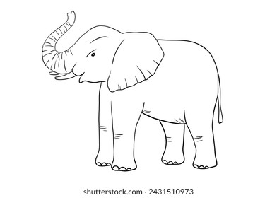 Elephant outline sketch isolated on white background. Vector engraving illustration. Doodle african animal
