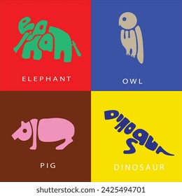 Elephant, Owl, Dinosaur and Pig sketch icon
