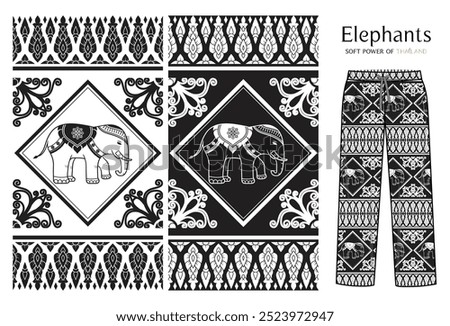Elephant pants Thai Style, Line Thai, Lanna with mockup pant.