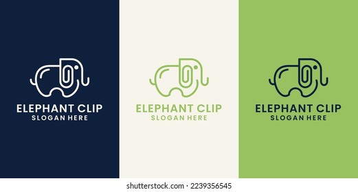 elephant with paper clip mono line logo design combinations