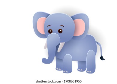 Elephant paper craft of animals, vector art and illustration. Teaching materials concept