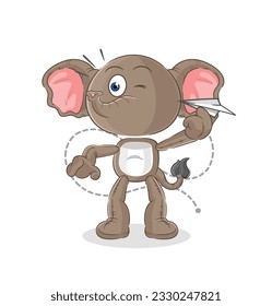 the elephant with paper plane character. cartoon mascot vector