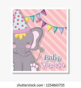 elephant with party banner and hat to baby shower
