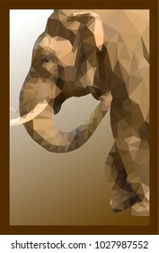 Elephant pattern abstract low-poly in the brown frame.