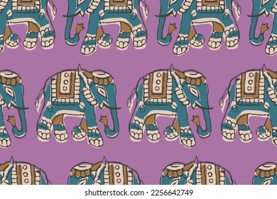 ELEPHANT PATTERN AJRAKH BAGRU SANGANER BLOCK PRINT AND BATIK PRINT DIGITAL PRINT SEAMLESS TEXTILE PATTERN IN EDITABLE FILE