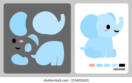 Elephant Pattern For Felt, Applique, Patchwork And Paper Craft. Vector Illustration Of Elephant Puzzle. Cut And Paste Patterns For Kids Crafts.