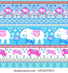 Elephant pattern, geometric pattern fabric
Local fabrics, tiles, carpets, traditional sarongs with seamless patterns using geometric shapes.