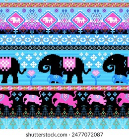 Elephant pattern, geometric pattern fabric
Local fabrics, tiles, carpets, traditional sarongs with seamless patterns using geometric shapes.