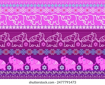 Patrón de elefante, tela de patrón geométrico
Tejidos locales, baldosas, alfombras, sarongs tradicionales con estampados sin fisuras utilizando Formas geométricas.