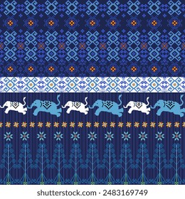 Elephant pattern, geometric pattern fabric
Local fabrics, tiles, carpets, traditional sarongs with seamless patterns using geometric shapes.
