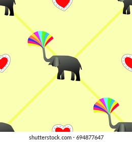 elephant pattern heart seamless pattern yellow background vector illustration 