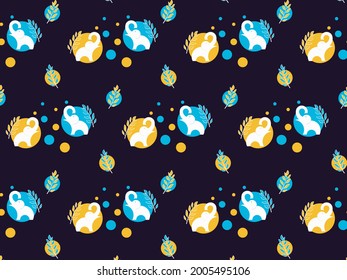 Elephant pattern with leaves and blue background