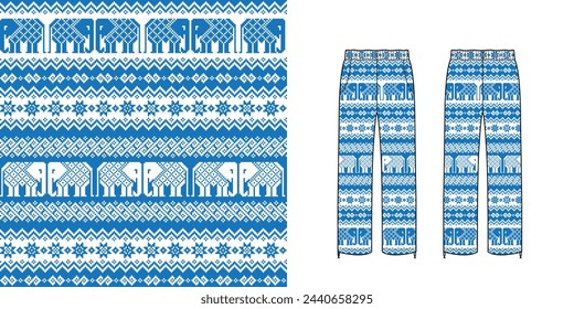 Pantalones de elefante o pantalones de elefante de Tailandia, vector sobre el patrón de píxeles para hacer tela o fondo