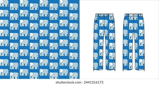 Pantalones de elefante o pantalones de elefante de Tailandia, vector sobre patrón de píxeles para hacer tela o fondo.