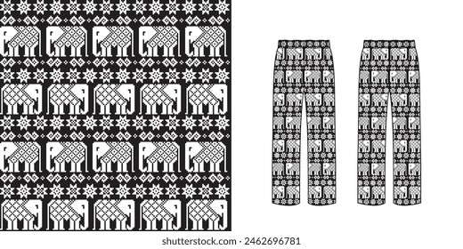Elephant pattern pants or elephant pants from Thailand, Vector about pixel pattern for making fabric or background