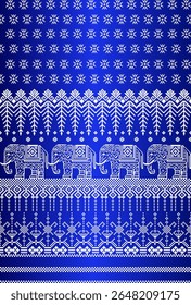Elephant pattern in pixel-art style with tribal and snowflake-inspired borders. A seamless Thai folk vector design perfect for textiles, home decor, and cultural digital products.