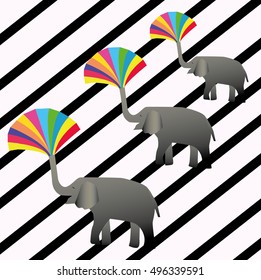 elephant pattern rainbow line background vector illustration