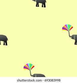 elephant pattern rainbow seamless pattern yellow background vector illustration 