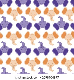Elephant pattern seamless in freehand style. Head animals on colorful background. Vector illustration for textile prints, fabric, banners, backdrops and wallpapers.