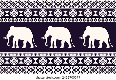 Elephant pattern. Seamless. White stripes, purple background. Ethnicity. Floral patterns, printed fabrics, pants, Lanna.