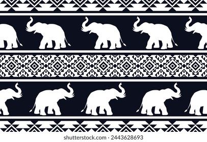 Elephant pattern. Seamless. White stripes, dark background. Ethnicity. Floral patterns, printed fabrics, pants, Lanna.