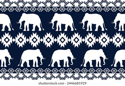 Elephant pattern. Seamless. White stripes, blue background. Ethnicity. Floral patterns, printed fabrics, pants, Lanna.