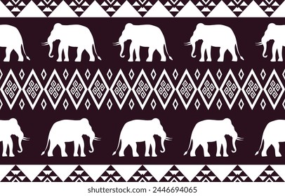 Elephant pattern. Seamless. White stripes, blue background. Ethnicity. Floral patterns, printed fabrics, pants, Lanna.
