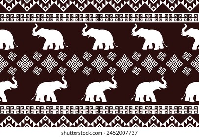 Elephant pattern. Seamless. White stripes, colorful background. Ethnicity. Floral patterns, printed fabrics, pants, Lanna.