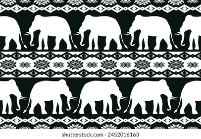 Elephant pattern. Seamless. White stripes, colorful background. Ethnicity. Floral patterns, printed fabrics, pants, Lanna.