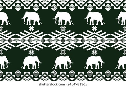 Elephant pattern. Seamless. White stripes, blue background. Ethnicity. Floral patterns, printed fabrics, pants, Lanna.