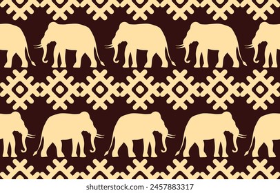 Patrón de elefante. Sin costuras. Rayas blancas, fondo de color oscuro. Etnia. Estampados florales, tejidos estampados, pantalones, Lanna.