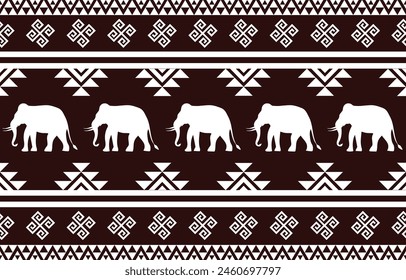 Elephant pattern. Seamless. White stripes, dark color background. Ethnicity. Floral patterns, printed fabrics, pants, Lanna.